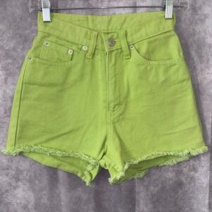 Vintage '03 Jordache Green High Waisted Cut Off Denim Shorts Neon Womens 3/4